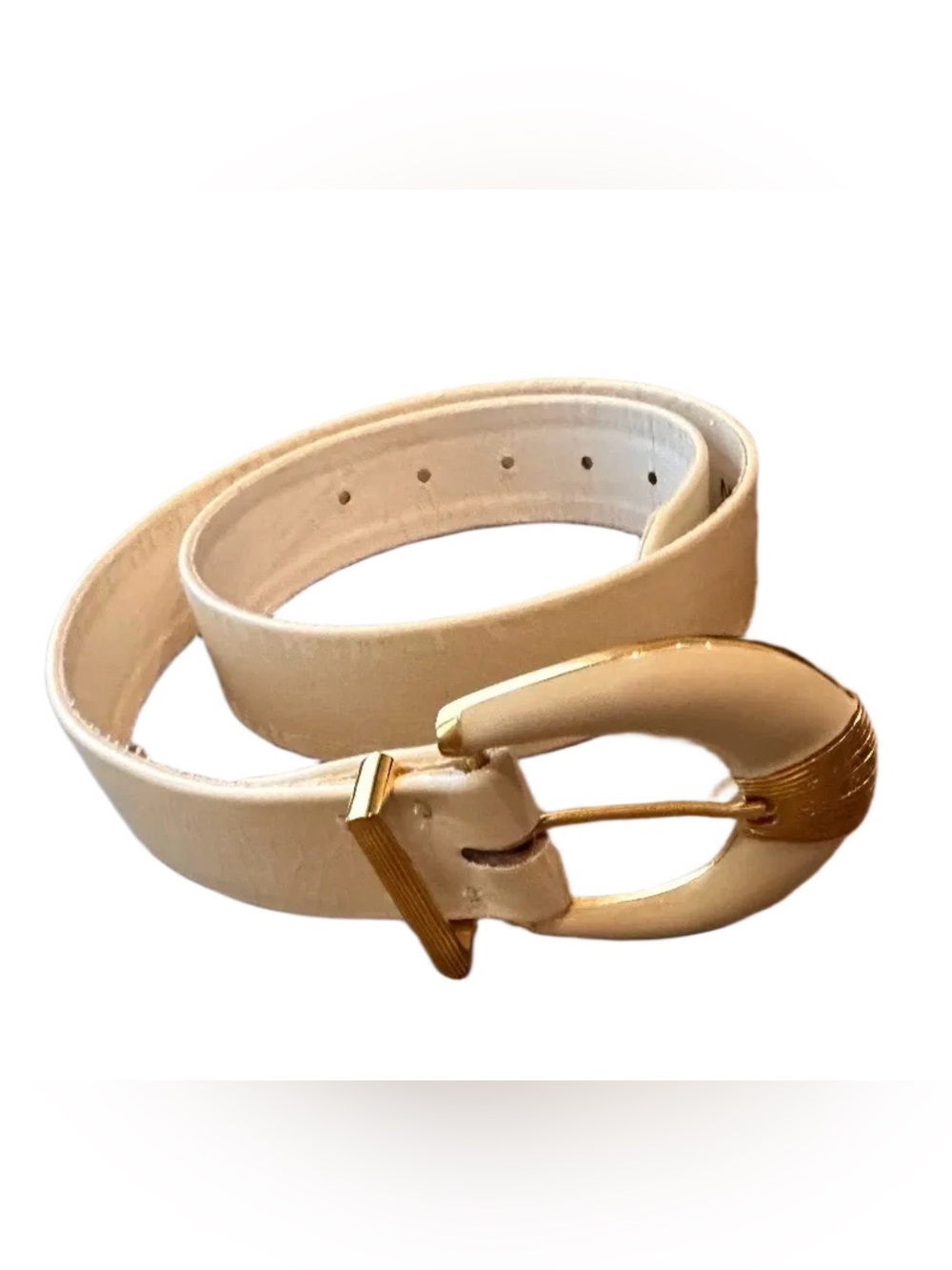 Vintage St. John Ivory Cream Leather Gold Enamel Statement Belt XS/S